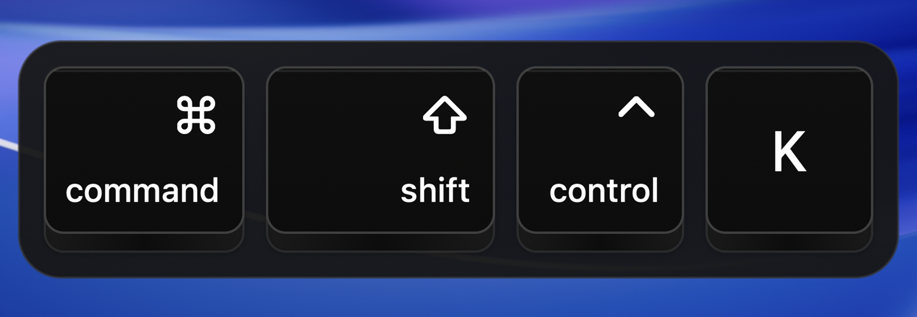 Command, Control, Option, and K keys shown as a keyboard shortcut.